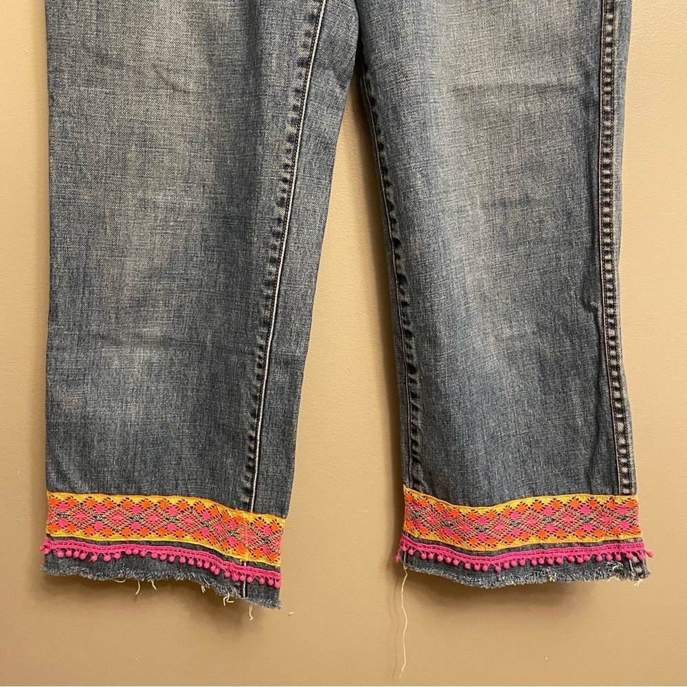 J. Crew Mid-Blue Cropped Jeans with Colorful Embroidered Hem - Picture 4 of 16